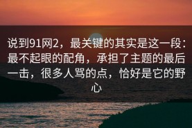 说到91网2，最关键的其实是这一段：最不起眼的配角，承担了主题的最后一击，很多人骂的点，恰好是它的野心
