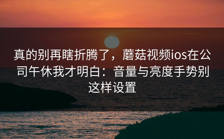 真的别再瞎折腾了，蘑菇视频ios在公司午休我才明白：音量与亮度手势别这样设置