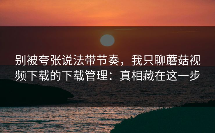 别被夸张说法带节奏，我只聊蘑菇视频下载的下载管理：真相藏在这一步