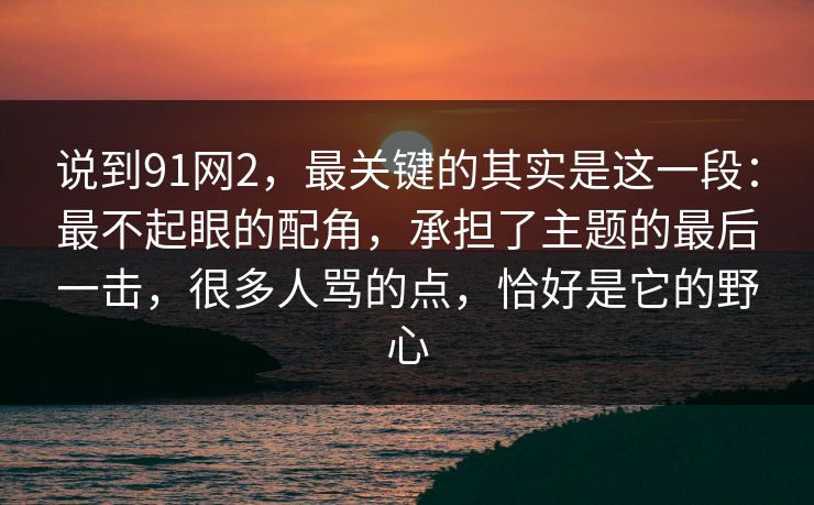 说到91网2，最关键的其实是这一段：最不起眼的配角，承担了主题的最后一击，很多人骂的点，恰好是它的野心