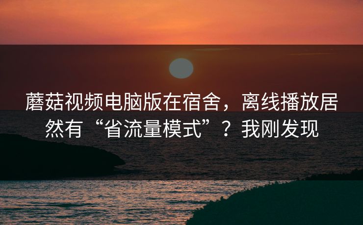 蘑菇视频电脑版在宿舍，离线播放居然有“省流量模式”？我刚发现